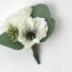 Anemone Boutonniere, Silk Boutonniere, Groom Boutonniere, Groomsmen Boutonniere, White Boutonniere, White and Black Boutonniere, Button Hole
