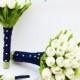 Real Touch Tulips Bridal & Bridesmaid Bouquet White Navy Blue Ribbon Tulip Wedding Flower Package Silk Artificial Tulips