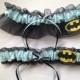 Light Blue & Black Batman Wedding Garter Set - Plus Size Also Available