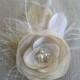 Ivory Champagne Hair Flower Clip, Feather Hairpiece, Bridal Fascinator, Wedding Headpiece, Feather Hair Clip, BridalHair Accessories