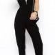 Simple Black V-Neck Sexy Backless Long Jumpsuits