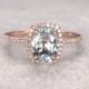 Oval 6x8mm Aquamarine Engagement ring,Diamond wedding band,14K Rose Gold,Blue Gemstone Promise Ring,Bridal Ring,Claw Prongs,Cushion Halo