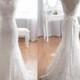 Popular Elegant V-Neck Long Mermaid White Lace Bridal Gown, Wedding Party Dresses , WD0045