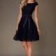 Lace Soft Dark Blue Short Sash Scoop Neck Bridesmaid Dress Cap Sleeve - dressosity.com