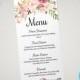 Wedding Menu Template, Printable Menu, Floral Wedding Menu Template, Wedding Dinner Menu, Instant Download, Edit in Our Web App