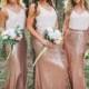 White Top Rose Gold Seuin Long Wedding Bridesmaid Dresses, BG51556 - Custom Size / Picture Color