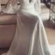 Boho Style Long Sleeve V-neck Long A-line Lace Chiffon Wedding Dresses, WD0096