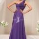 Lila Stock Länge Empire geraffte 3D-Blume eine Schulter Chiffon Prom Kleid - Festliche Kleider 