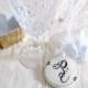 Wedding favors monogram custom organza white bag wedding gifts for guests custom monogram groom bride monogram cold porcelain favors