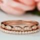 Art Deco Wedding Band and Half Eternity Band Set, Thin 1.5mm Engagement Ring, Man Made Diamond Simulants, Sterling Silver, Rose Gold Plated