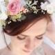 flower crown wedding, bridal flower crown, bridal flower headpiece, floral crown wedding, pink flower crown, ivory flower crown, berries