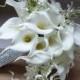 White Calla lily wedding bouquet Real touch mini white calla lily and creme lilac bridal bouquet