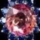 Vintage 4.45CT Oval Cut Pink Padparadscha Sapphire Blue Sapphire Halo Ring