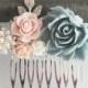 Pastel Wedding Hair Comb, Bridal Hair Pin, Personalised, Floral Hair Slide, Gray Blue, Blush Pink, Pearl, Silver Leaves, Bridesmaid Gift
