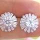 Cubic Zirconia Stud Earrings  Sunburst Pattern with Baguette Stones Bridal Stud Earrings Bridesmaid Gift Wedding Jewelry Diamond Look (E053)