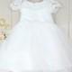 Ivory soft White Lace baby Girls Christening Dress  Baptism Dress Capp Sleeve Pearl bead Waist matching baby hat