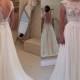 Ivory Lace Chiffon Backless Cap Sleeves Beach Bridal Wedding Dress LD141