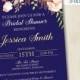 Navy Gold Pink Bridal Shower Invitation With Flowers - Printable (5x7)