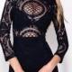 Hollow Out Lace High Neck Long Sleeve Lining Short Dress