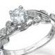 Moissanite Ring White Gold Engagement Ring Alternative Ring Diamond Ring Leaf Ring Unique engagement ring Forever Brilliant Art Deco Ring