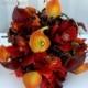 Fall wedding bouquet set, Autumn wedding flowers - Red orange and brown Bridesmaid bouquets, Boutonnieres