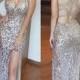 Sheath V-neck Open Back Split Floor-Length Silver Sequined Prom Dress