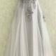 Appliqued Gray Tulle Modest Prom Dr