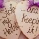 Wedding Photo Props Engagement Photo Props - SET of 2 Wood Hearts Wood Signs For Him and Her - Save the Date She Stole my Heart...