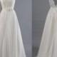 Ivory Lace Tulle Back V Beach Wedding Dress Bridal Gowns With Sash LD140