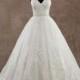 Pretty A-line Sweetheart Natural Train Tulle Ivory Sleeveless Wedding Dress with Appliques - Top Designer Wedding Online-Shop
