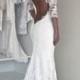 Keyhole Back Wedding Dress In Corded French Lace, Illusion Neckline Lace Dress, Trumpet Wedding Dress With Sleeves
