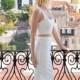 Kirsten Casual Wedding Jersey Two Piece Dress. Elegant White Set with Sweetheart Cropped Bralet and Fitted Knee Length Pencil Skirt