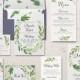 green wedding invitation set printable wedding invitation suite greenery leafy invitation watercolor floral garden wedding invitation wreath