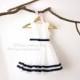Ivory Taffeta Tulle Navy Blue Stripes  Flower Girl Dress Wedding Junior Bridesmaid Dress M0031