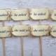 Wedding Vintage Personalized Cupcake Toppers Burnt Rustic Burlap Twine Shower Set of 24