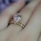 Handmade Morganite Pear 10x7mm Halo Diamond Ring Set! Morganite Engagement Ring Set Solid 14K Rose Gold Ring Set Wedding Set