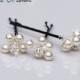 Set Of 3 Bridal Swarovski Pearls And Rhinestones Bobby Pins In Silver