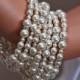ISABELLA - Rhinestone And Swarovski Pearl Bridal Bracelet In Silver, 7 Strand