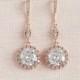 Rose Gold Bridal earrings, Round Halo Wedding Earrings, Crystal Wedding earrings, Bridesmaid jewelry, Reese Long Dangle Earrings