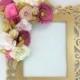 Floral frame, Photo prop, 3D Flower wall art, Paper flower wall decor, Gold & coral flower frame, Wedding photo prop, Party photo frame - $58.00 USD