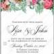 Peony, poppy Wedding Invitation watercolor