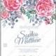 Watercolor vintage rose wedding invitation card template