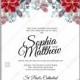 Vinous red dahlia wedding invitation template mint greenery Burgundy