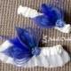 Blue Butterfly Wedding Garter Set, Royal Blue Garters, Ivory Bridal Garter, Something Blue Garter, Prom / Homecoming Garter