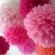 PINKS / 10 tissue paper poms / diy / wedding decorations / birthday party decorations / paper pompom / princess theme / pink decorations