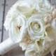 Shabby Chic Wedding Bouquet - Ivory Rose Ranunculus Hydrangea Wedding Bouquet
