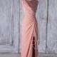 2017 Blush Chiffon Bridesmaid Dress with Sequin, Asymmetric Scoop Neck Wedding Dress Slit, Sexy Evening Gown Floor Length (HQ399)