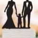 Family Wedding Cake topper with child, bride and groom wedding cake topper with little boy, funny wedding cake topper with kid,