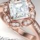 Halo Princess Cut Engagement Ring with Halo Ring in Rose Gold - Vintage inspired