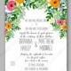 Rose rustic wedding invitation or card with tropical floral background